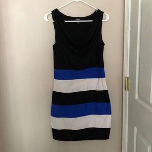 Black, Blue, and White Bodycon Dress